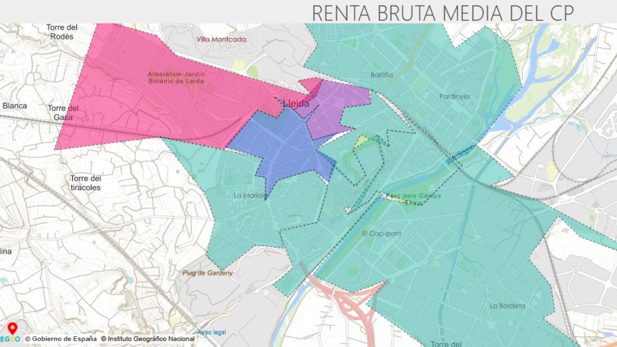 Mapa de la renta bruta en Lleida