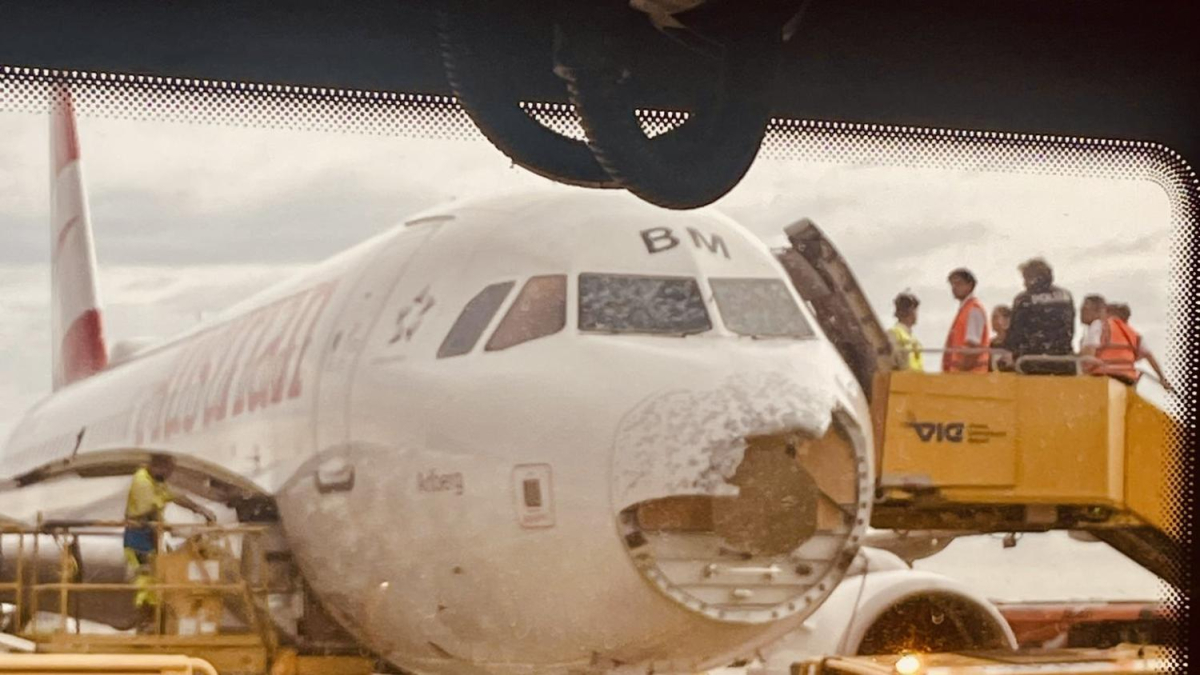 Estat en què va quedar l'avió després de la calamarsada.