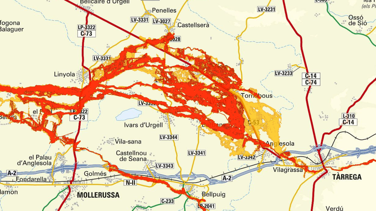 Estas son las zonas inundables con más riesgo del llano de Lleida