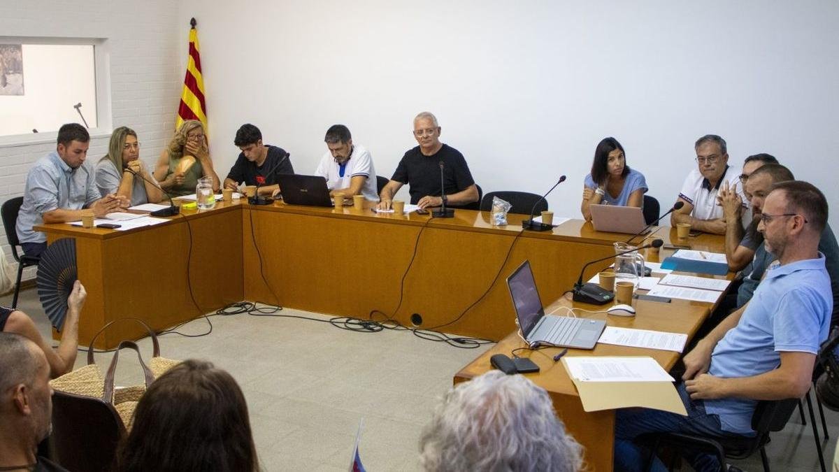 Los diez concejales y el secretario (derecha), ante la silla vacía de Pelegrí. Roset y Egea, a ambos lados del asiento vacante. - GERARD HOYAS