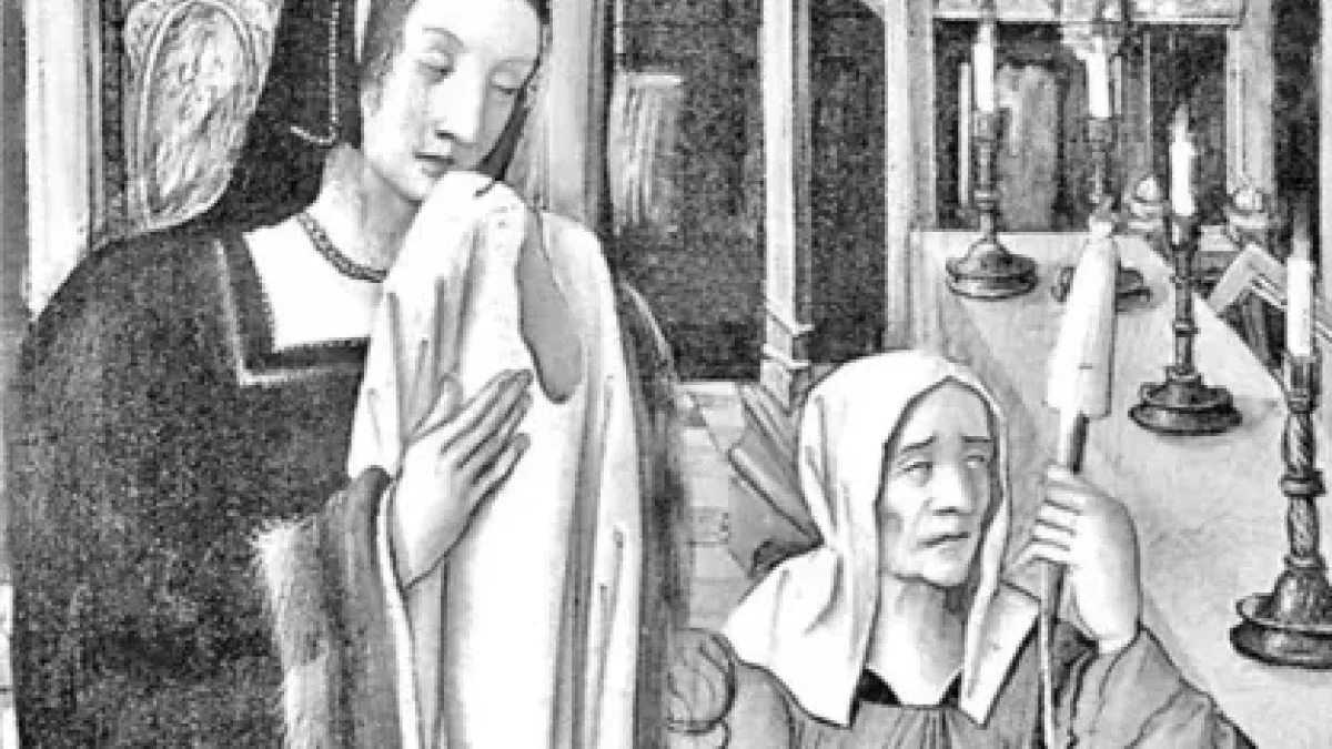 ‘La filadora’, imatge inclosa al capítol de Llúcia de la Marca. - BIBLIOTÈQUE NATIONALE DE FRANCE