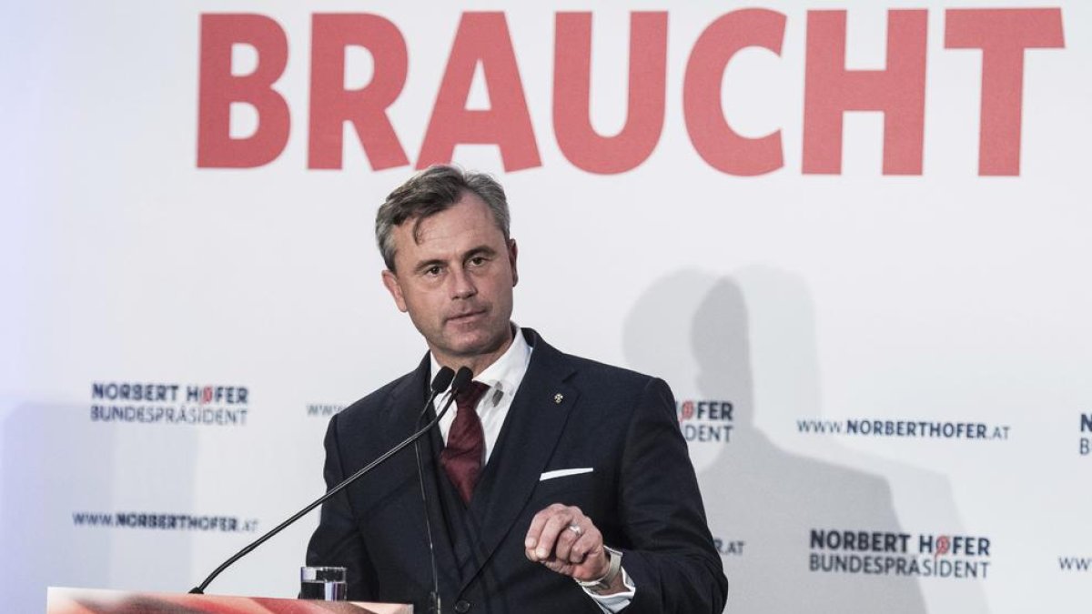 L’ultradretà Norbert Hofer, en un míting de campanya.