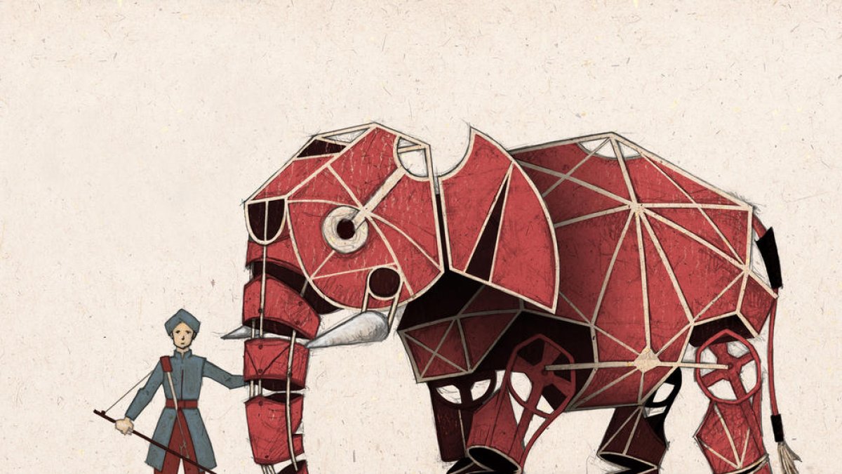 Diseño de Joan-Andreu Vallvé del elefante Hathi para el espectáculo itinerante del Centre de Titelles.