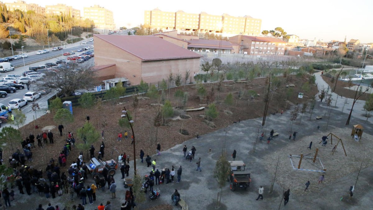 Plantación de árboles para estrenar el bosque urbano de casi una hectárea en Balàfia