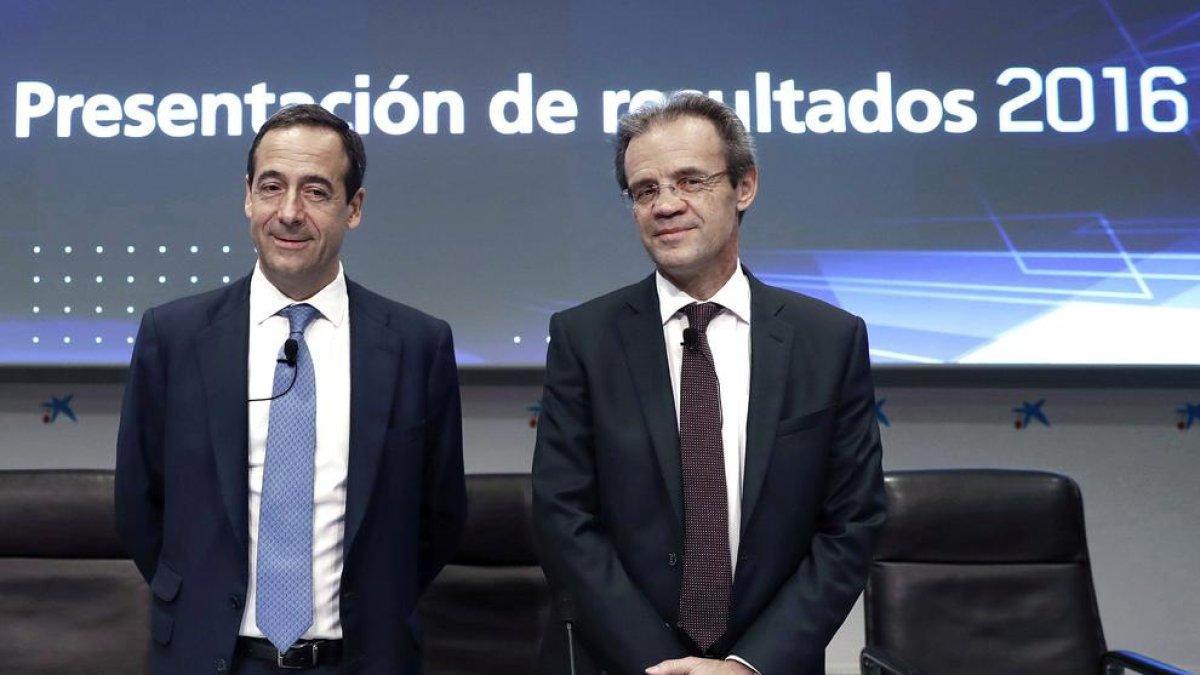 Gonzalo Gortázar i Jordi Gual, ahir en la presentació.