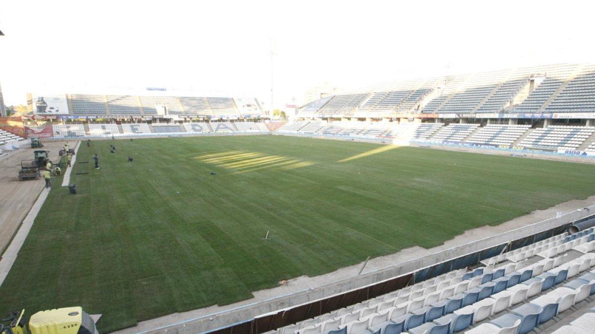 Foto de las obras de renovación del césped ejecutadas a finales de agosto y principios de septiembre.