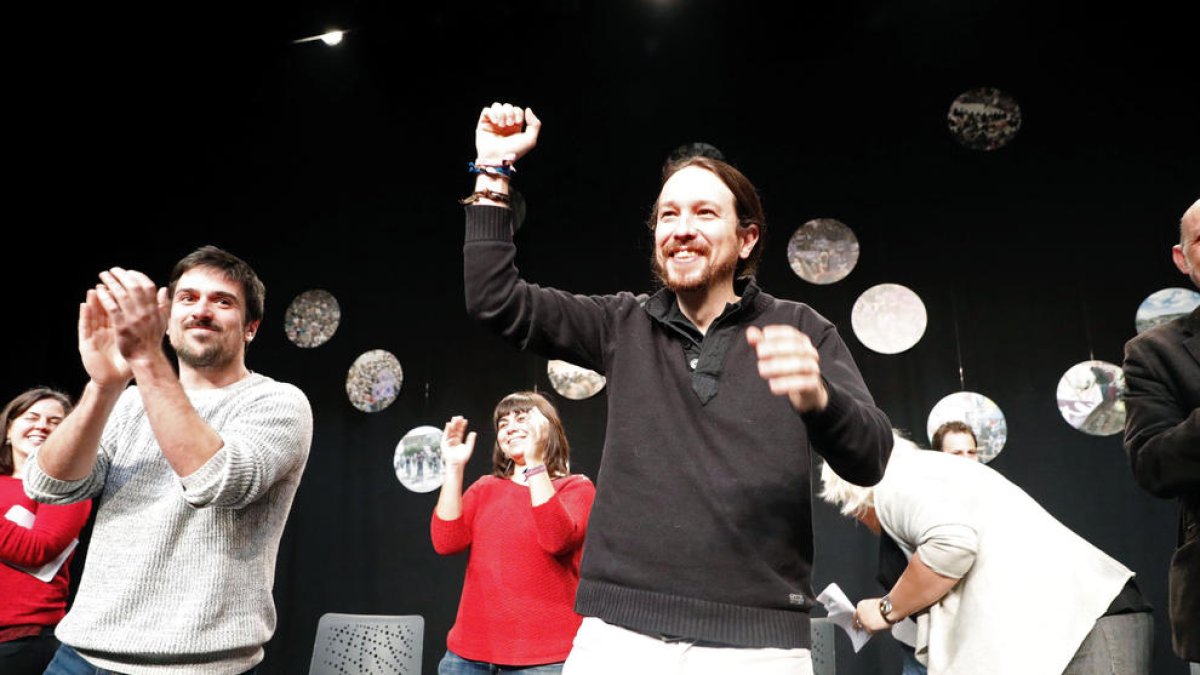 Pablo Iglesias y Ramón Espinar en el acto de ayer.