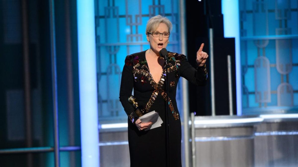 Meryl Streep durante su discurso en los Globos de Oro.