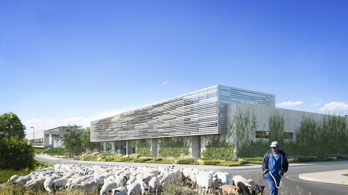 Recreación virtual del edificio que acogerá el hospital veterinario de la UdL, ubicado junto al Creba (al fondo).