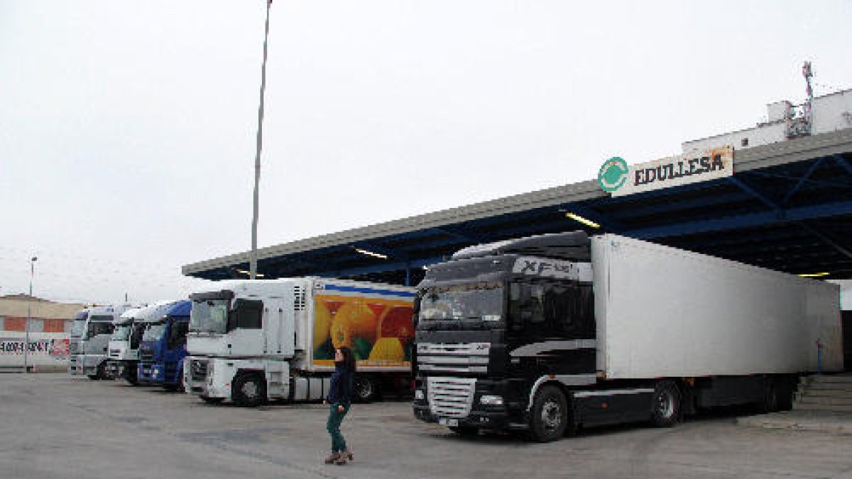 Imagen de archivo de camiones estacionados para su inspección en las instalaciones de Edullesa.