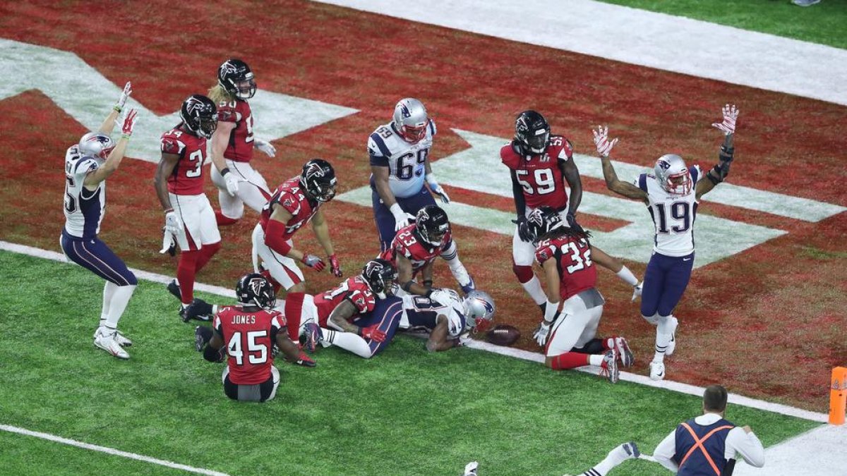 El ‘touchdown’ ganador con el que los Patriots se adjudicaron la Super Bowl de fútbol americano.