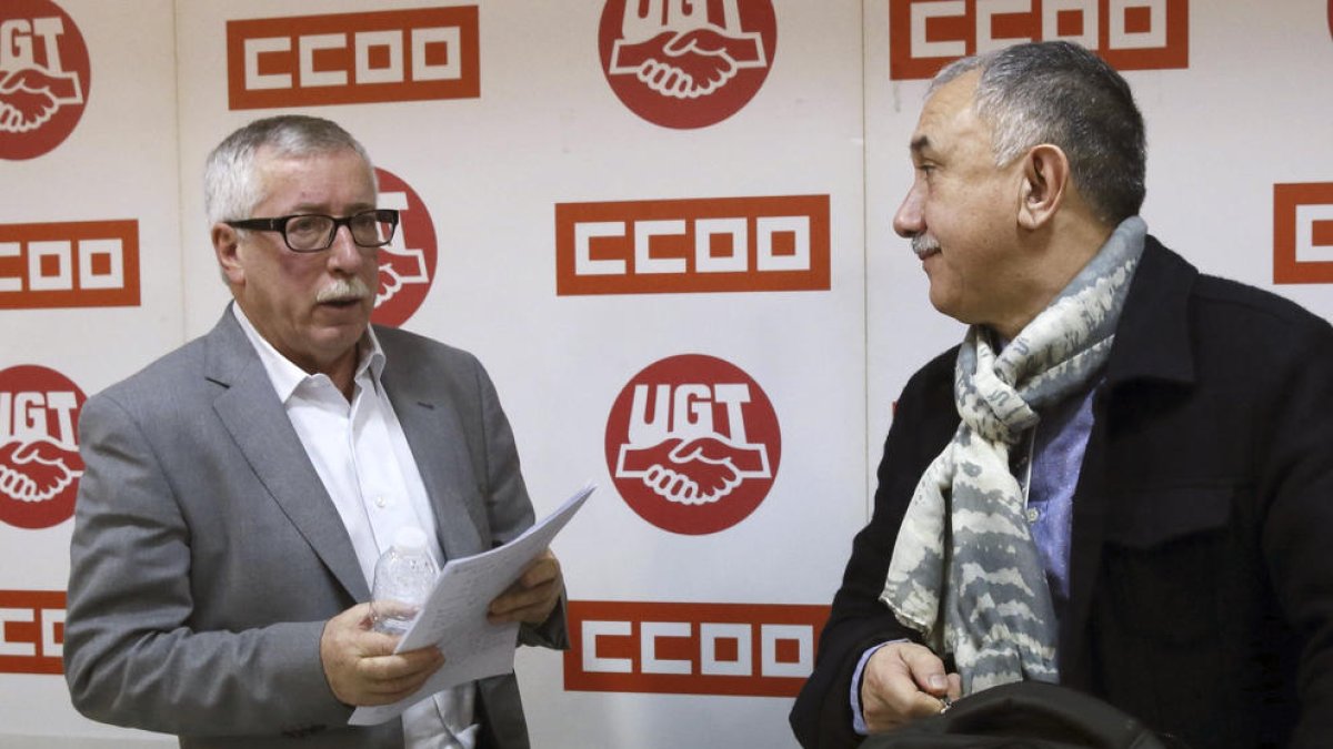 Els líders de CCOO i UGT van anunciar ahir les mobilitzacions.