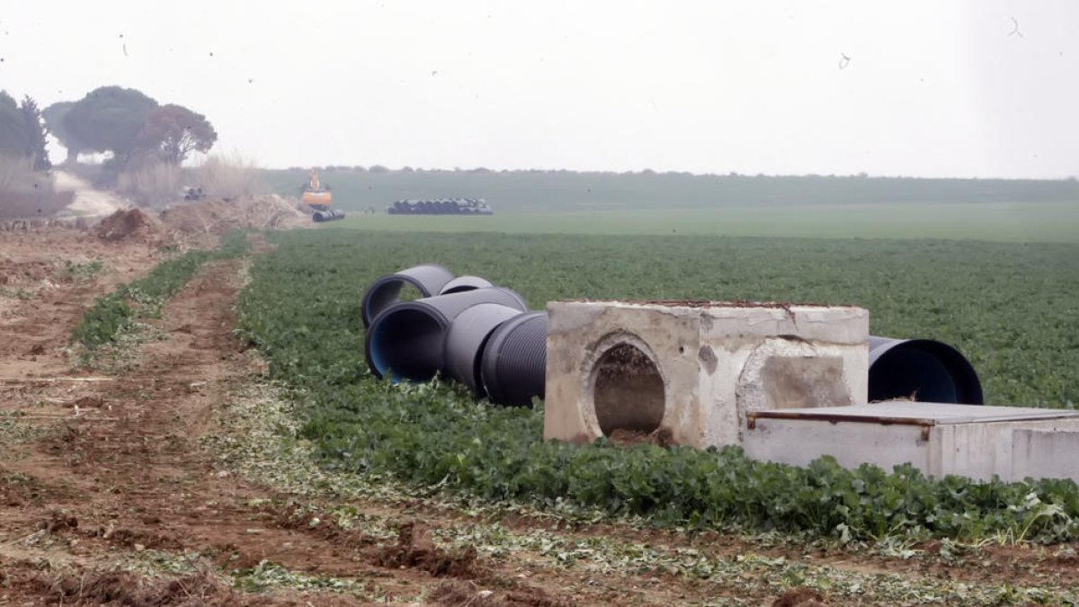 Las obras en esta zona de Gimenells donde se instalará la conducción principal de más de 4 kilómetros de longitud.