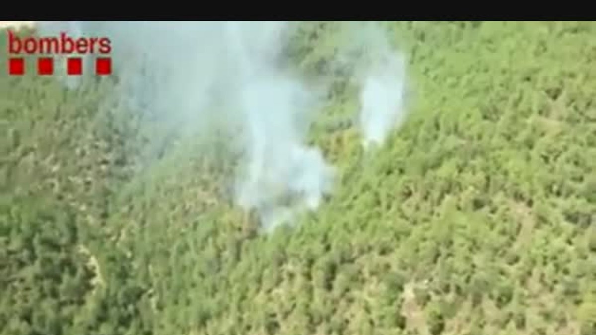 Els Bombers treballen en un incendi de vegetació forestal a la Baronia de Rialp