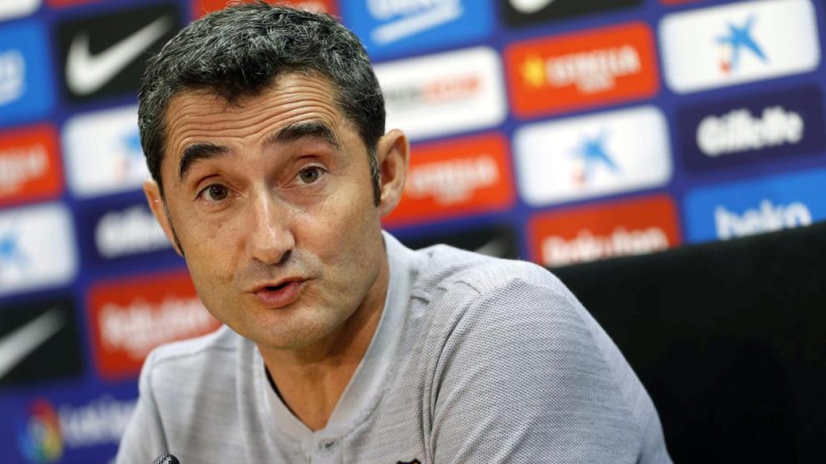 Ernesto Valverde, durant la roda de premsa prèvia al Barcelona-Osca d’avui.
