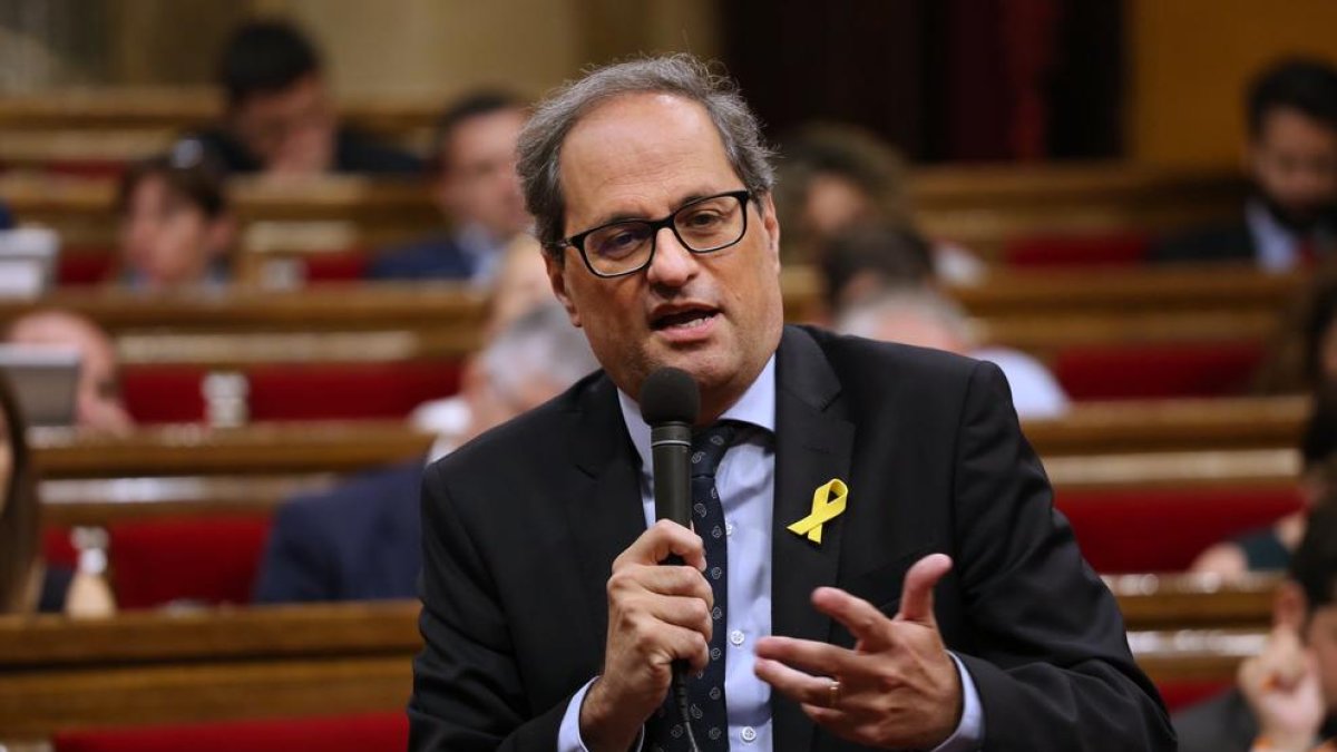 El president de la Generalitat, Quim Torra, ahir, durant la sessió de control al Parlament.
