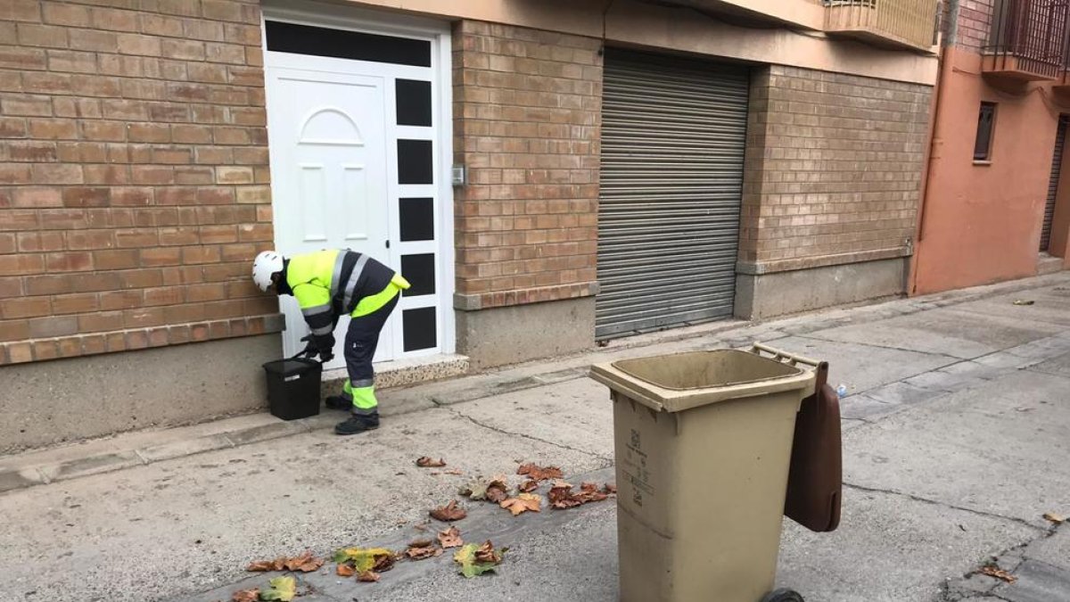 Operari fent la recollida a la Granja d’Escarp.