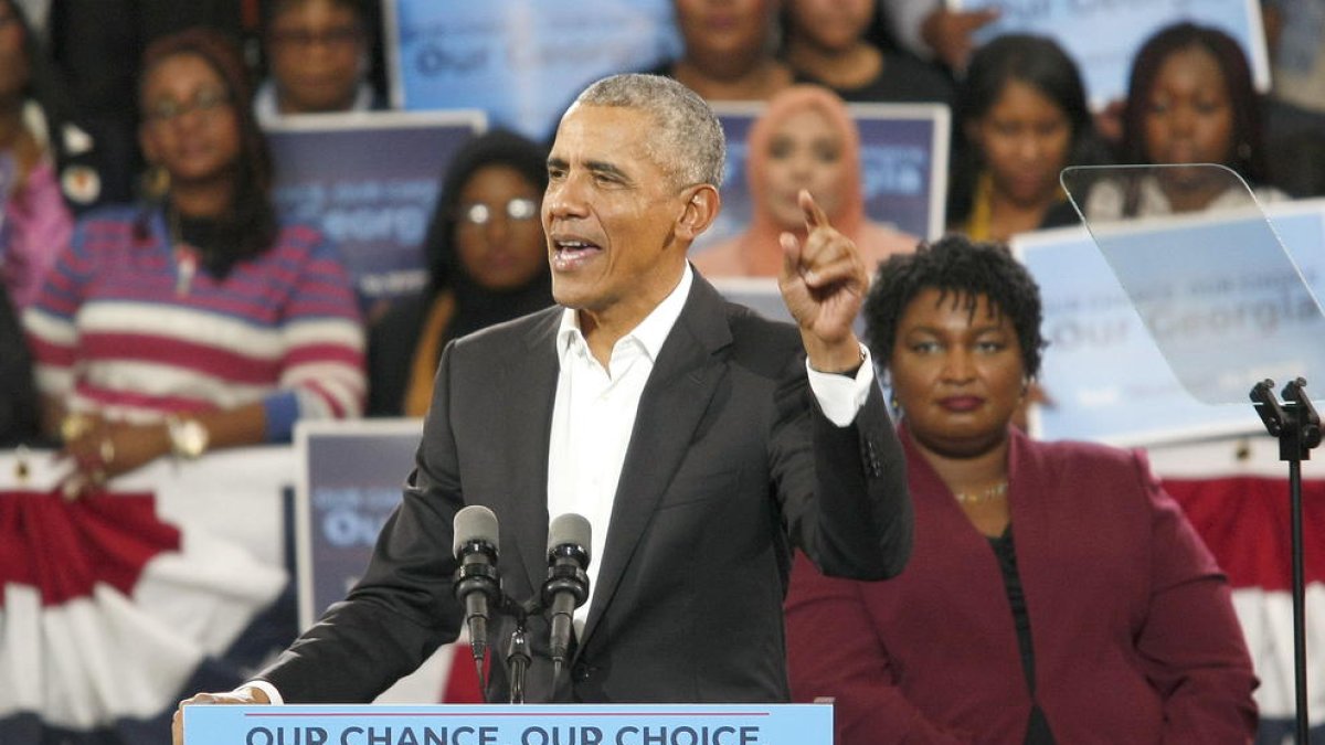 El expresidente Barack Obama en un mitin de apoyo a los candidatos demócratas.