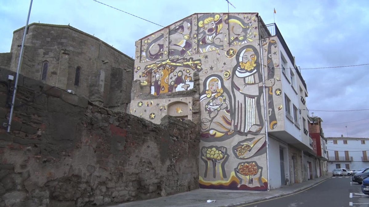 El nou mural que decorarà el pessebre vivent.