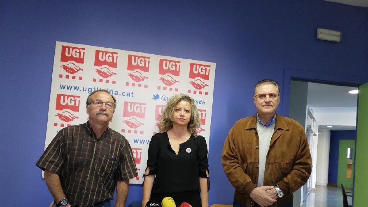 Antonio Rodríguez, Alicia Buil i Bernardino Fuertes, ahir a Lleida.