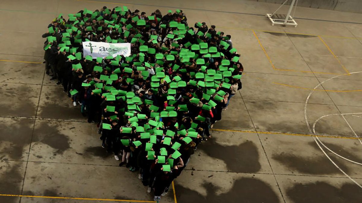 Puntero que hicieron los alumnos del instituto de Bellcaire d’Urgell. con el lema ‘Ens tens aquí!’.