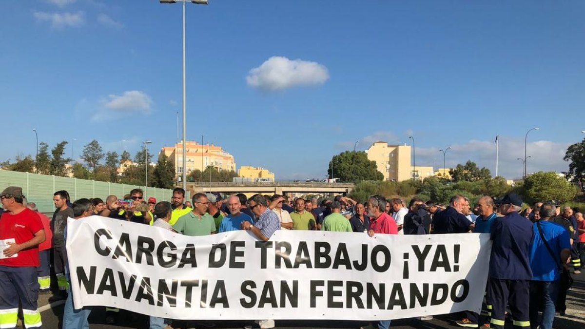 Empleats de Navantia manifestant-se.