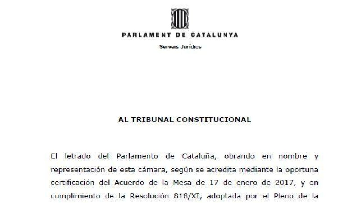 El Parlament presenta un recurs contra el 155 davant del Constitucional