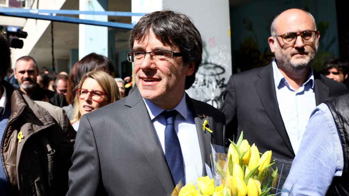 Carles Puigdemont, a su salida de la rueda de prensa en Berlín.