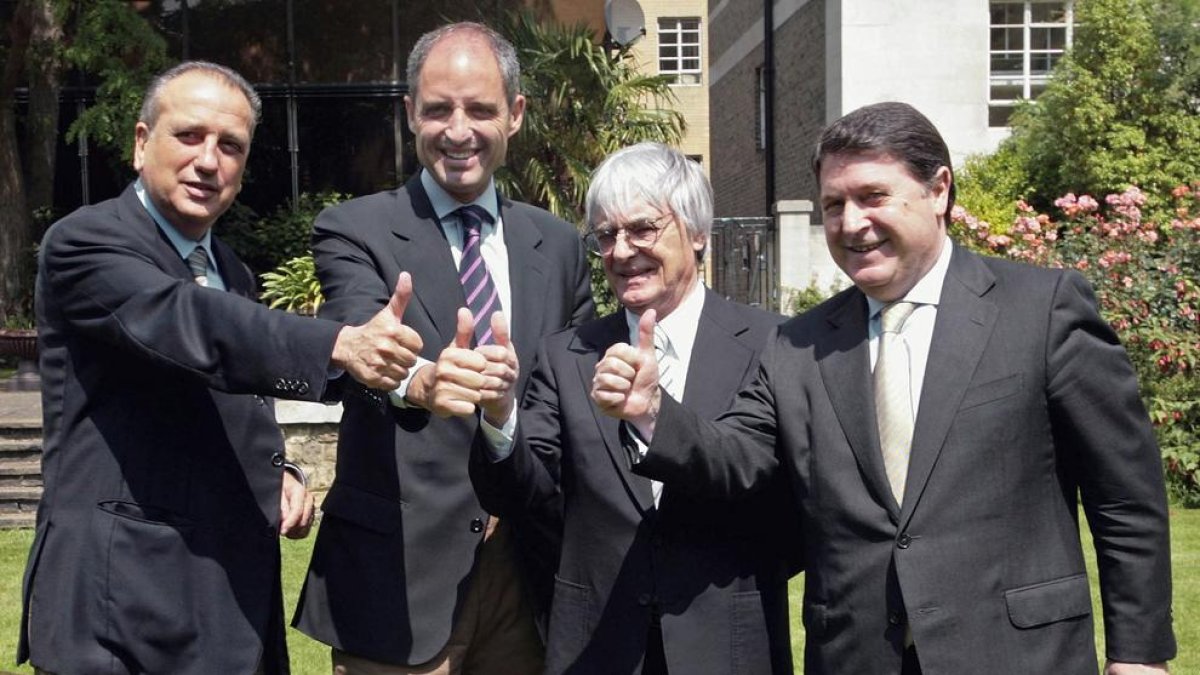 Francisco Camps y Bernie Ecclestone en 2007, en un acto promocional de la F-1 valenciana.