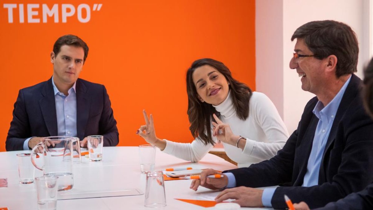 Rivera, Arrimadas y Marín en una reunión de la ejecutiva de Ciudadanos la pasada semana.