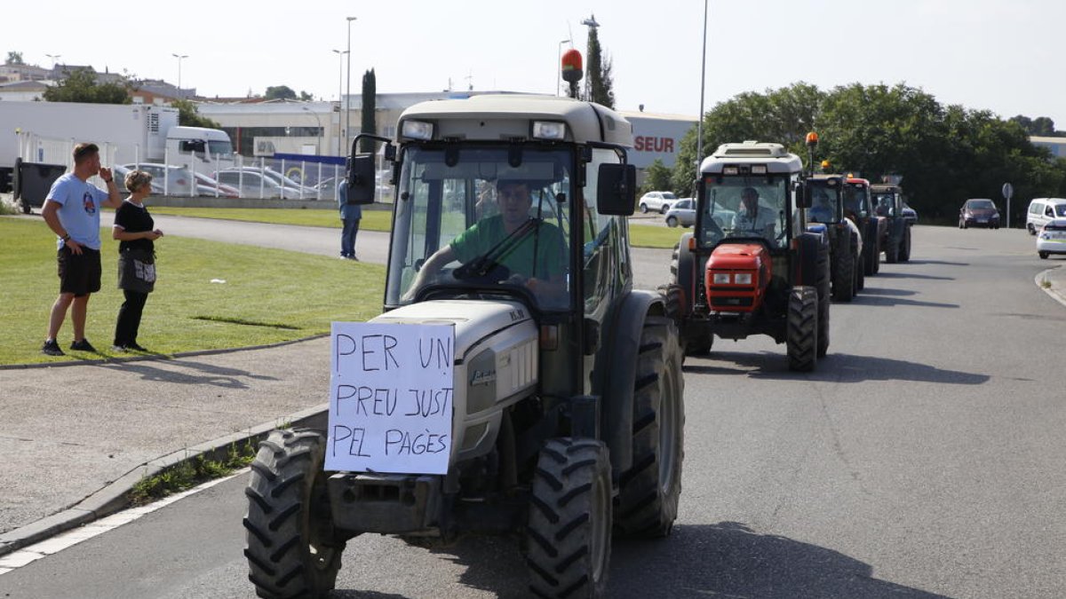 Imatge d’una mobilització de pagesos a Lleida contra els baixos preus que perceben.