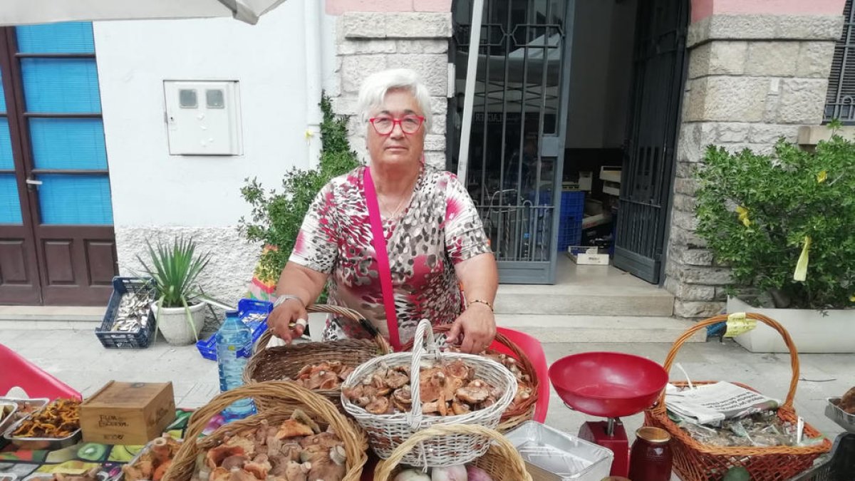 Una parada de bolets a Organyà, a l’Alt Urgell, a peu de la C-14 durant la jornada d’ahir.