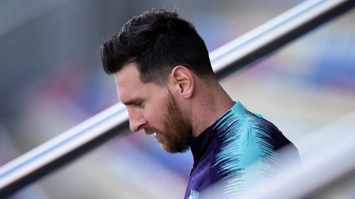 Leo Messi ayer durante el entrenamiento en la Ciutat Esportiva de Sant Joan Despí.