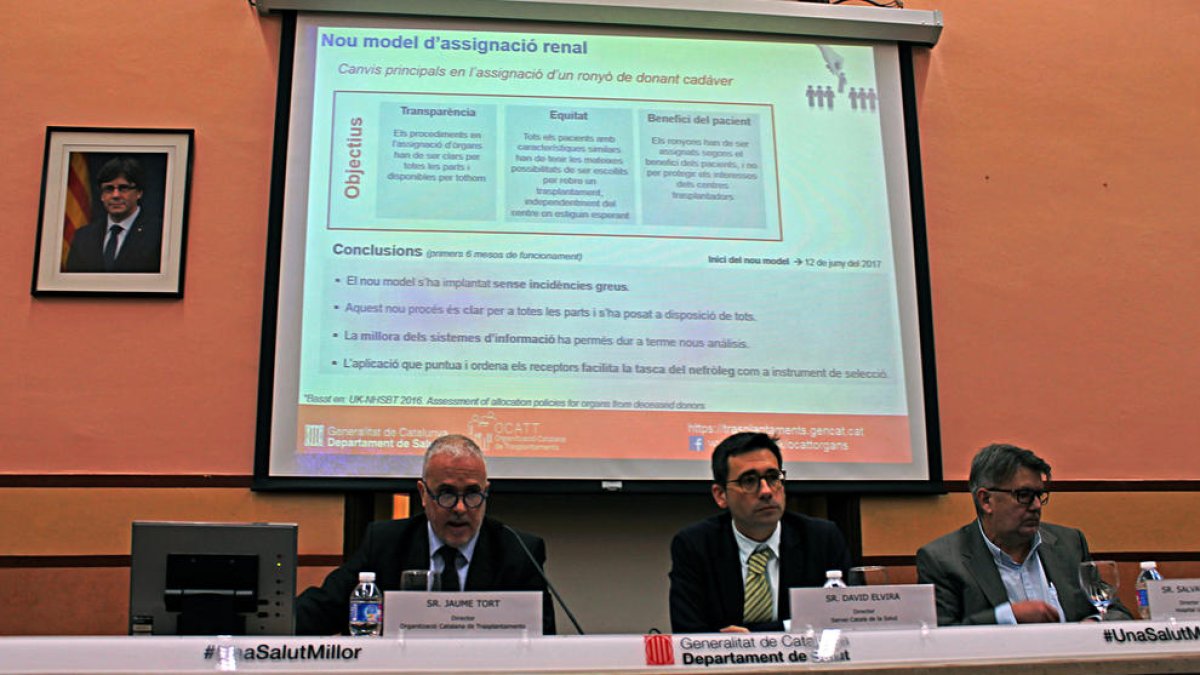 Presentació ahir de les dades de l’Organització Catalana de Trasplantaments, en roda de premsa a Barcelona.