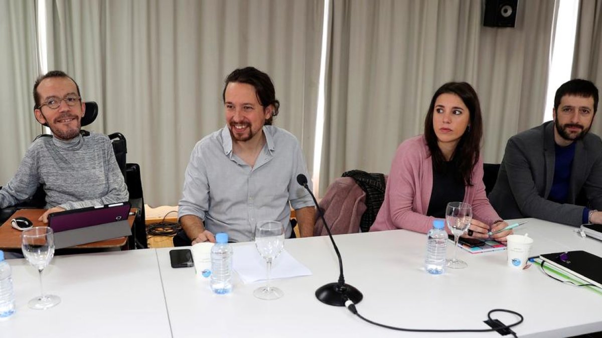 Echenique, Iglesias y Montero en la reunión de ayer.
