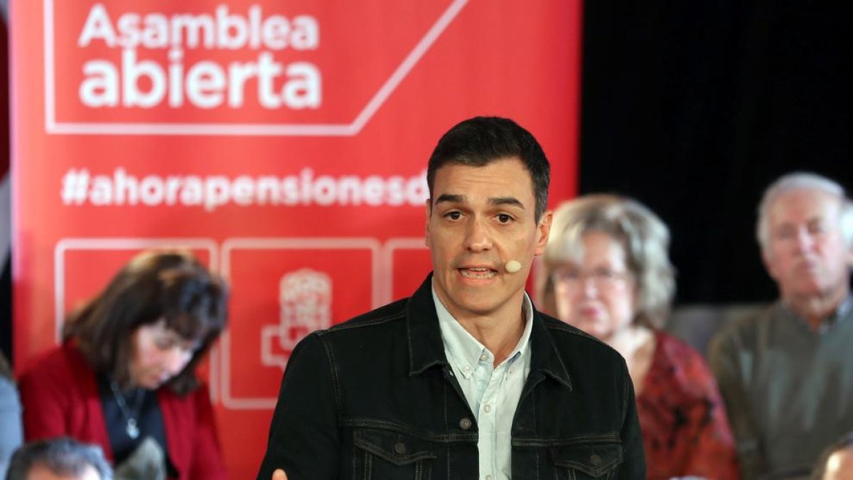 Pedro Sánchez, ahir, durant un acte de partit a Madrid.