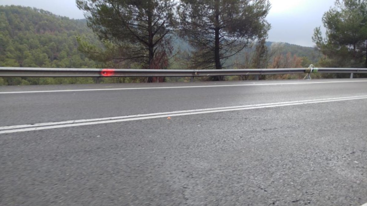 Vista del punt on es va produir ahir l’accident mortal a la C-14 al municipi de Bassella.