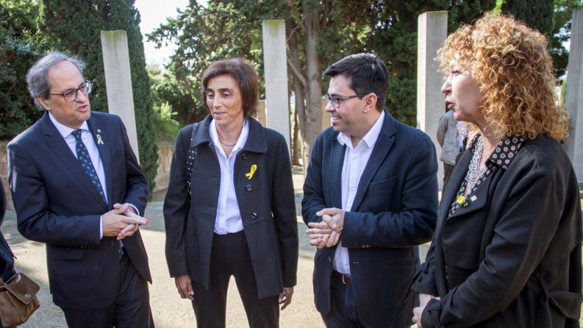 Torra, ahir amb Pisarello i Vergés en l’acte de Montjuïc.