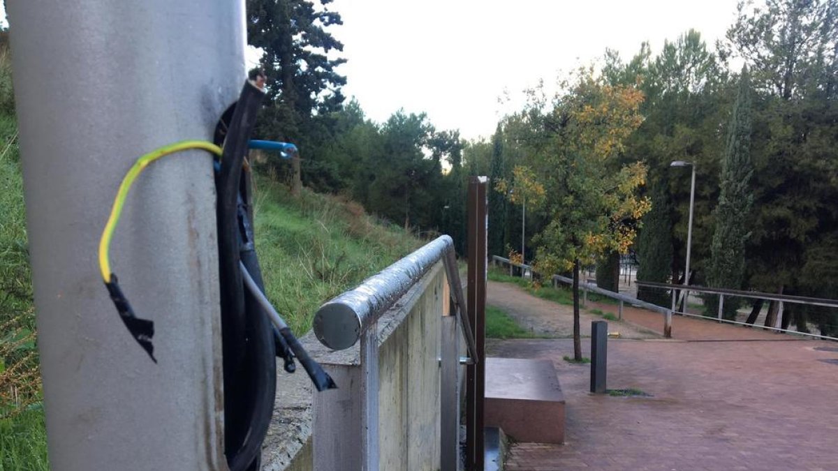Un dels fanals afectats al parc de Santa Cecília.