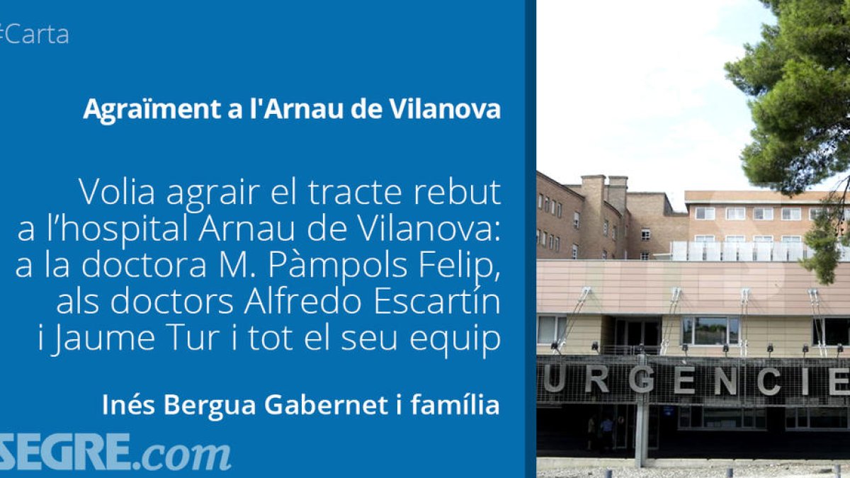 Agraïment a l'Arnau de Vilanova