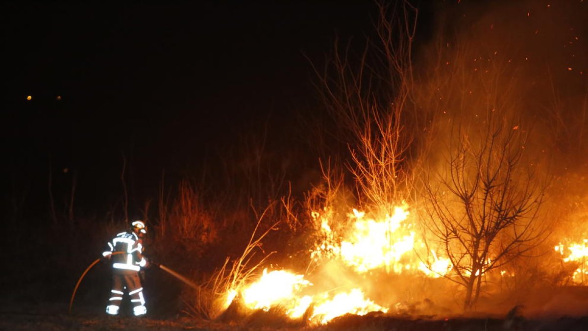 Fins a tretze dotacions de Bombers van treballar ahir en l’incendi forestal de Castelló de Farfanya.