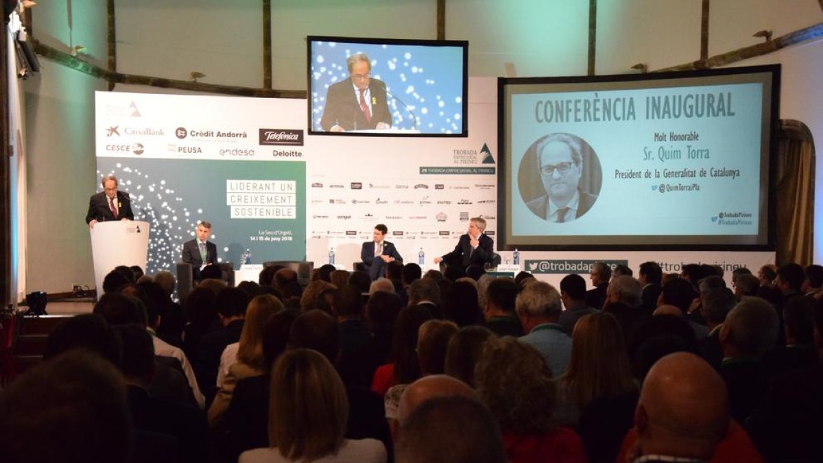 El president de la Generalitat, Quim Torra, ahir a la Trobada Empresarial al Pirineu, a la Seu.