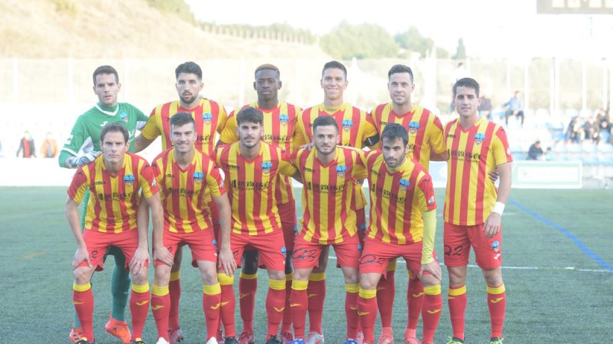 Formación inicial del Lleida el sábado en Ejea de los Caballeros.