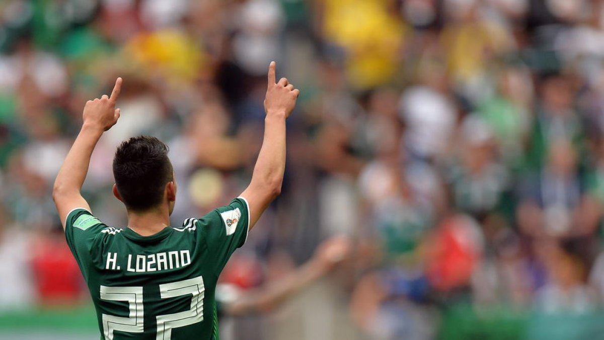 El mexicano Hirving “Chucky” Lozano celebra su gol que sirvió para derrotar a la vigente campeona Alemania.