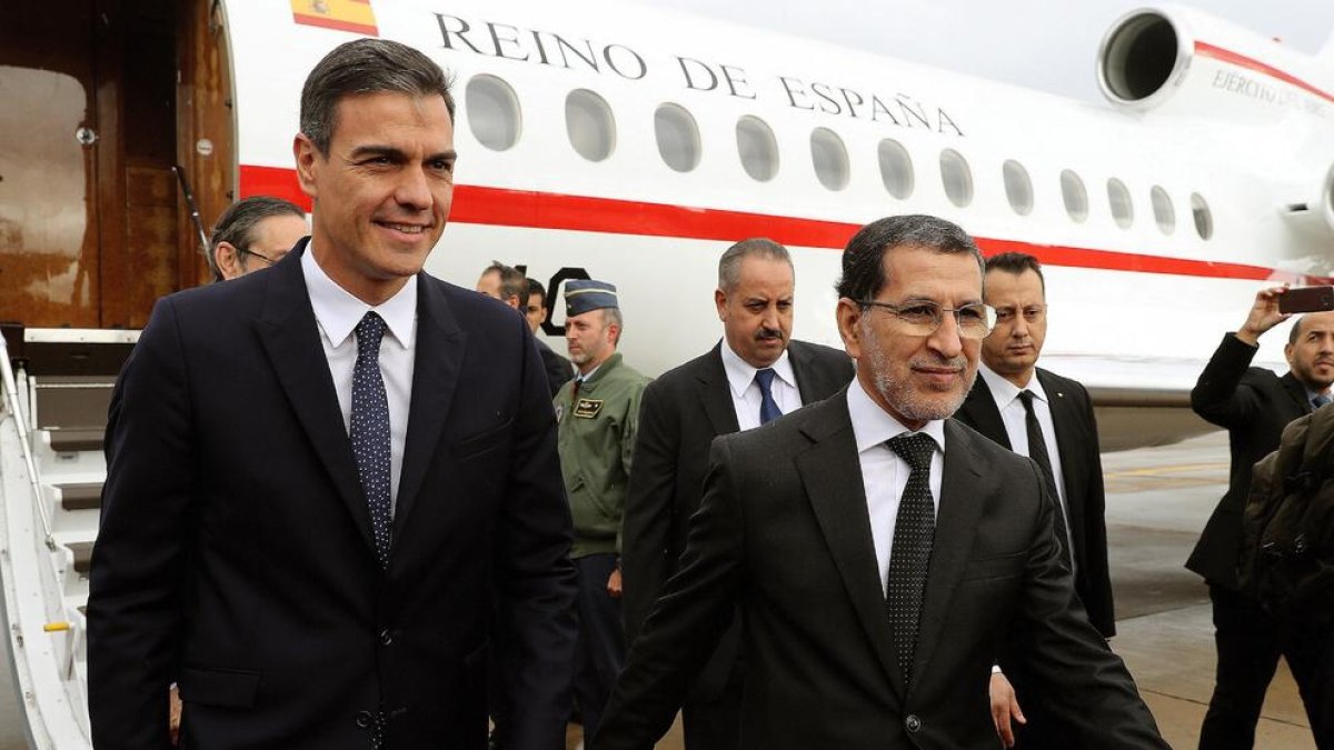 El president del Govern, Pedro Sánchez, amb el primer ministre marroquí, Saadeddine el-Othmani.