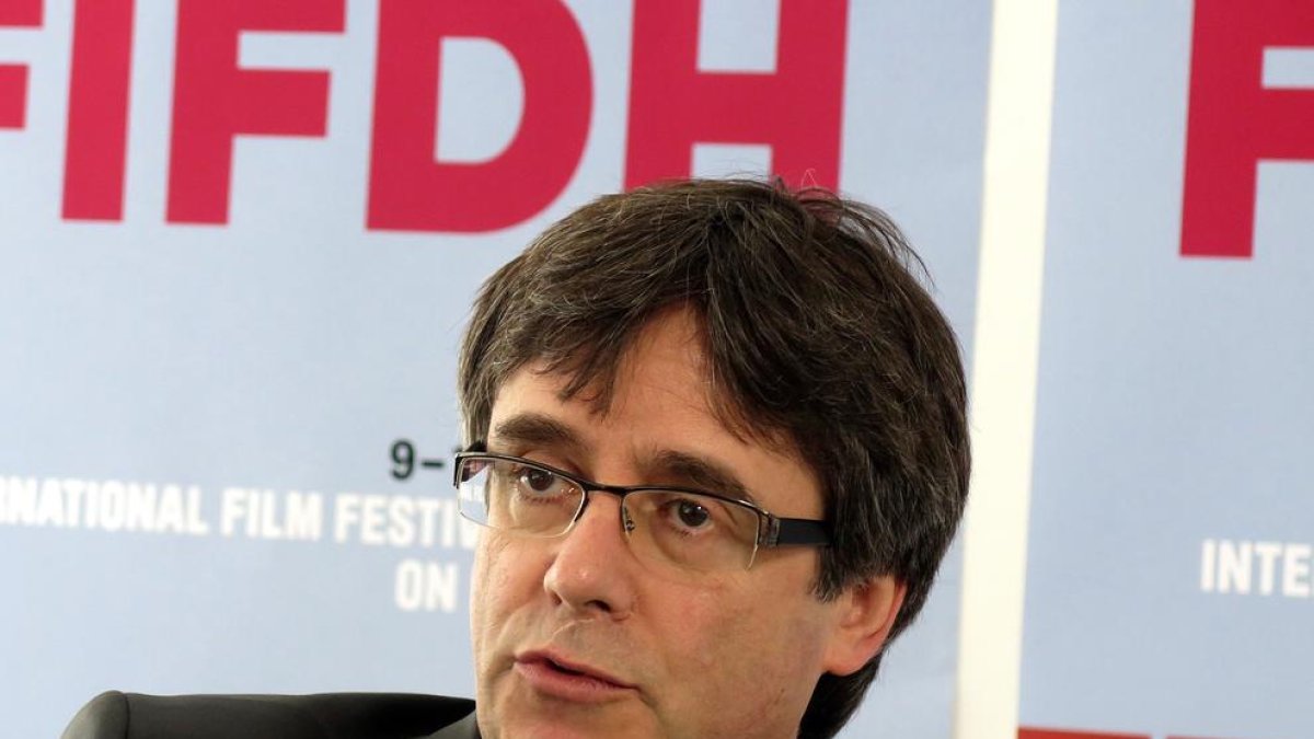 Carles Puigdemont, durante su intervención en Ginebra.
