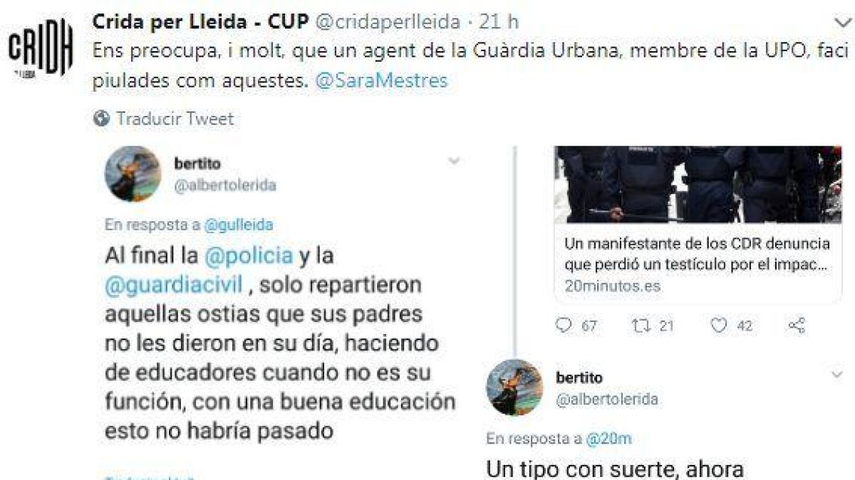 La Crida denuncia piulades d'un policia local contra els CDR i la Urbana nega que sigui un agent