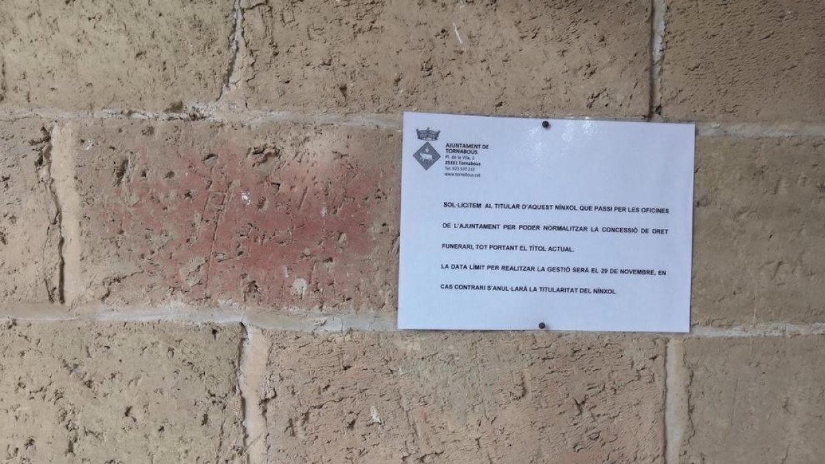 Tornabous demana ‘actualitzar’ nínxols