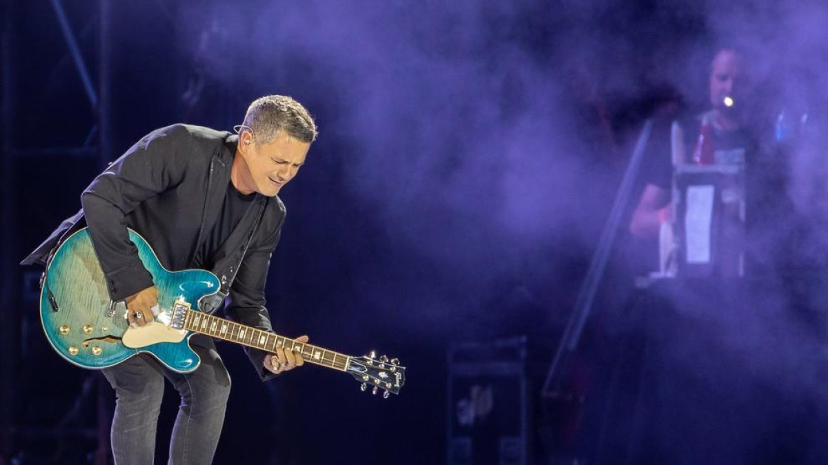 El artista madrileño Alejandro Sanz, la noche del sábado en Sevilla.