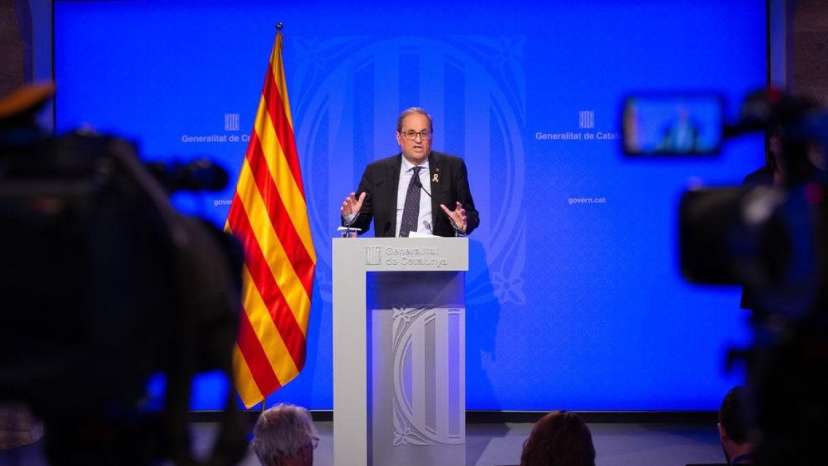 Joaquim Torra, en un moment de la roda de premsa per fer balanç del primer any del seu Govern.